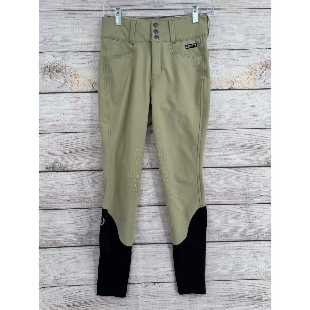 Kerrits Equestrian Breeches Women XS Tan Black Silicone Grip Knee Patch Pants